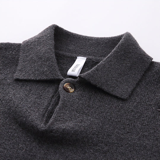 Unisex Lässiger Oversize-Strickpullover mit Polokragen und Halber Knopfleiste Nord Taschen