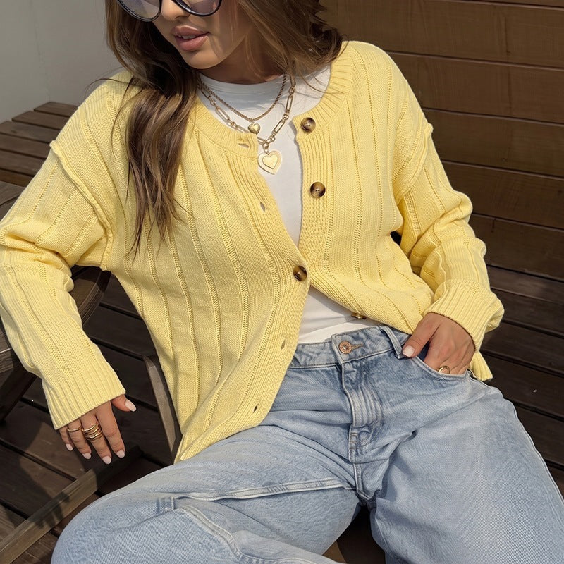 Damen Strickjacke mit Knöpfen und Rippstruktur Nord Taschen