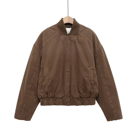 Damen Oversize-Bomberjacke mit gerafftem Saum und Rippenkragen Nord Taschen