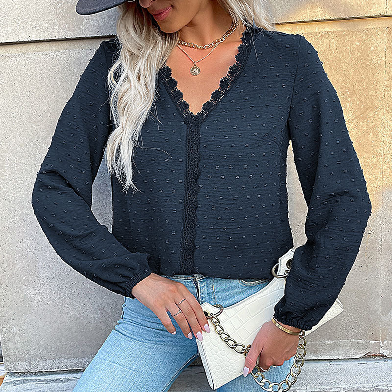 Damen Elegante Bluse mit Rüschendetails und Spitzenakzent Nord Taschen