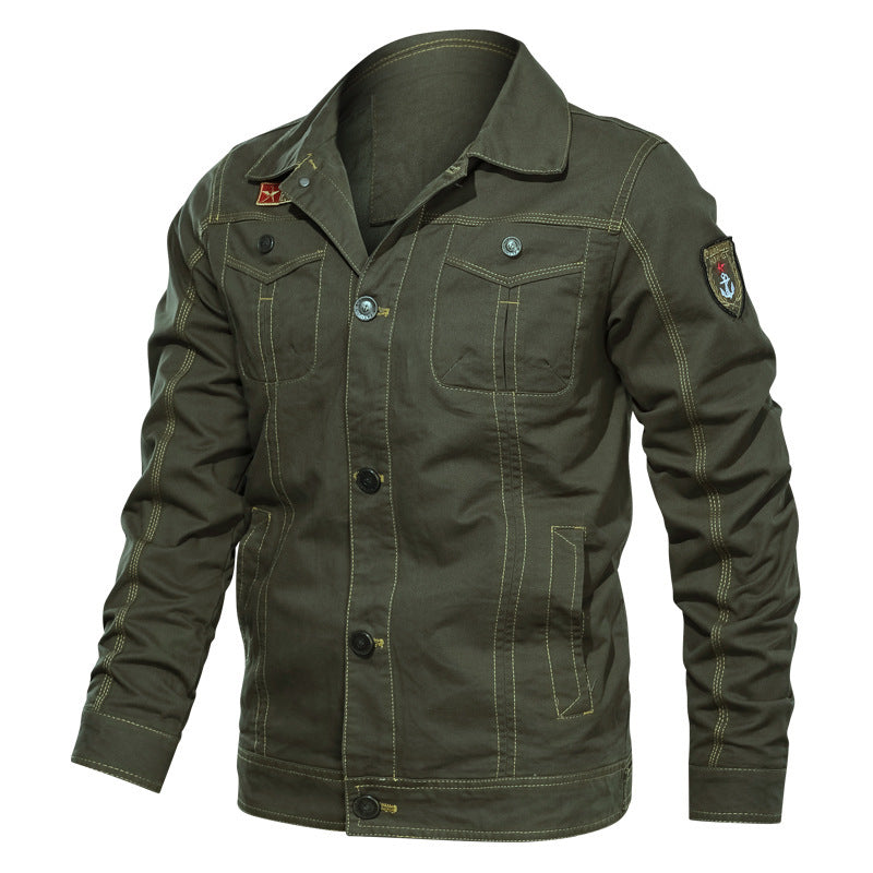 Herren Military‑inspirierte Canvas‑Fieldjacke mit kontrastierenden Ziernähten und Brustklappen Nord Taschen