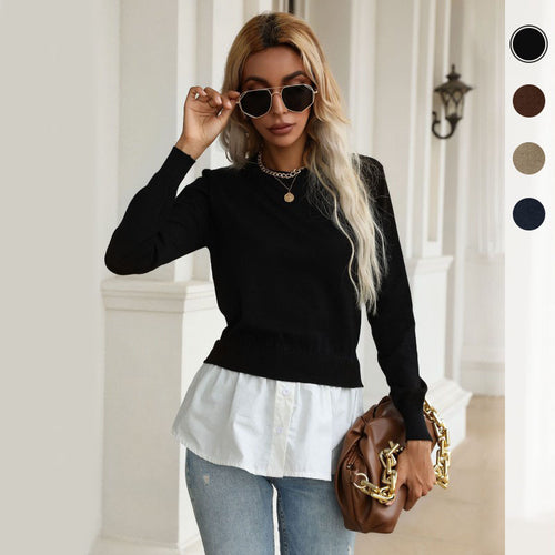 Damen Layering-Pullover mit Hemdoptik und feinem Feinstrick Nord Taschen