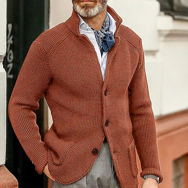 Herren Waffelstruktur-Cardigan-Blazer mit Stehkragen und aufgesetzten Taschen Nord Taschen