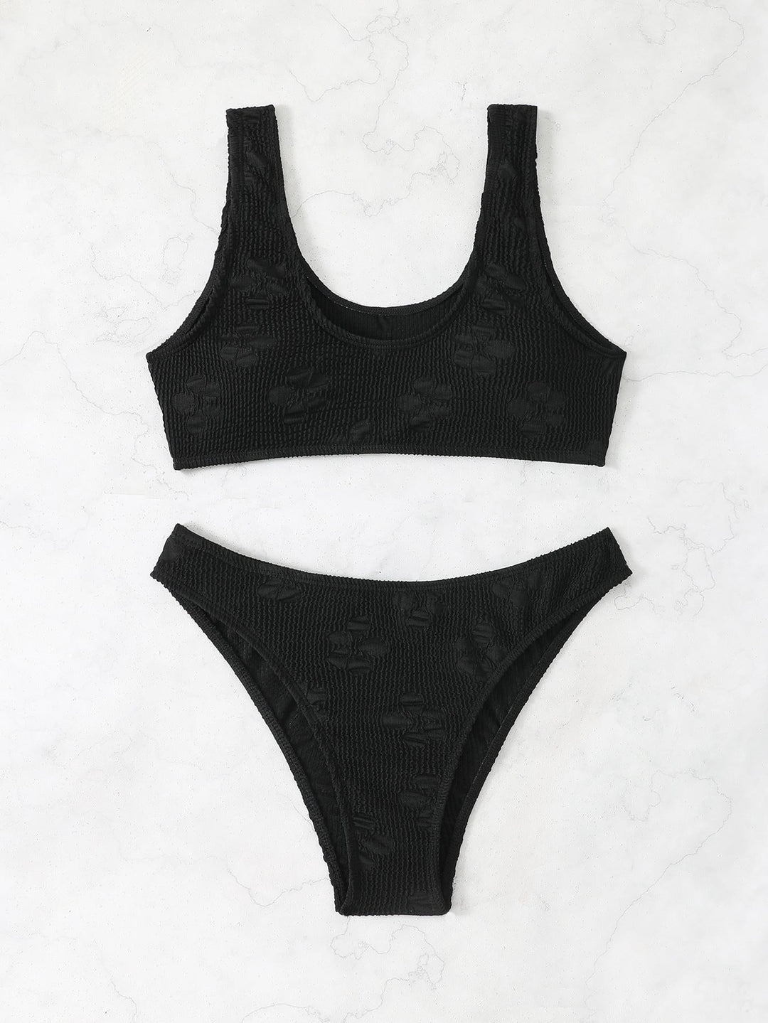 Damen Bikini-Set mit strukturiertem Oberteil und hoch geschnittenem Slip