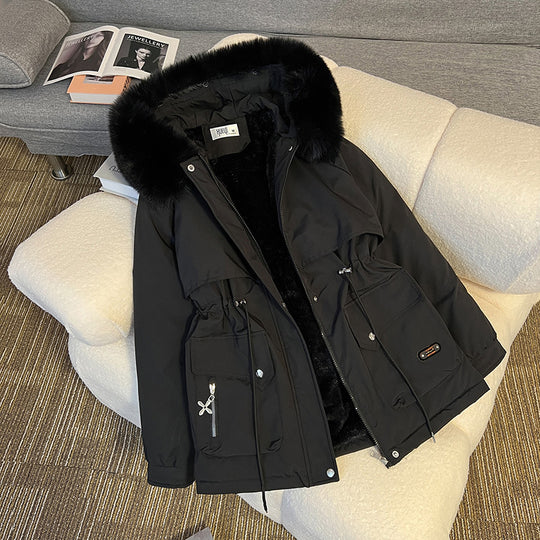 Damen nan wattierter Parka mit abnehmbarer Kunstfellkapuze, Teddyfutter und taillierbarem Kordelzug Nord Taschen