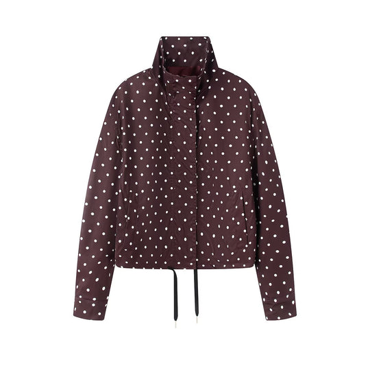 Damen Kurze gepunktete Regenjacke mit Stehkragen und Kordelzug Nord Taschen