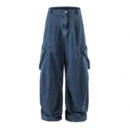 Unisex Weite Cargo-Jeans mit hoher Taille, Panelnähten und aufgesetzten Klappentaschen Nord Taschen