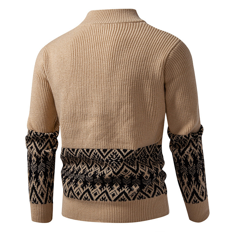 Herren Hochwertige Norweger-Zip-Strickjacke mit Zopfmuster und Stehkragen Nord Taschen