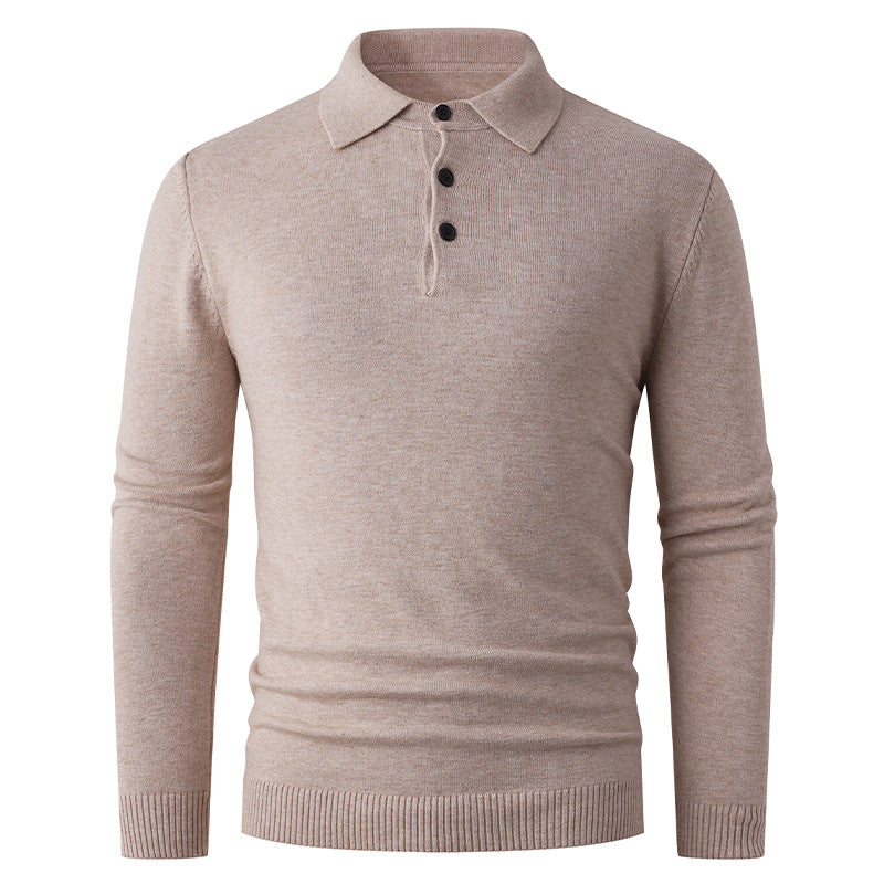 Herren Feiner Langarm-Polokragen-Pullover mit Dreiknopfleiste und schmaler Silhouette Nord Taschen