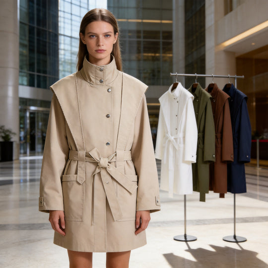 Damen Übergangsjacke mit Cape-Detail und Bindegürtel Nord Taschen