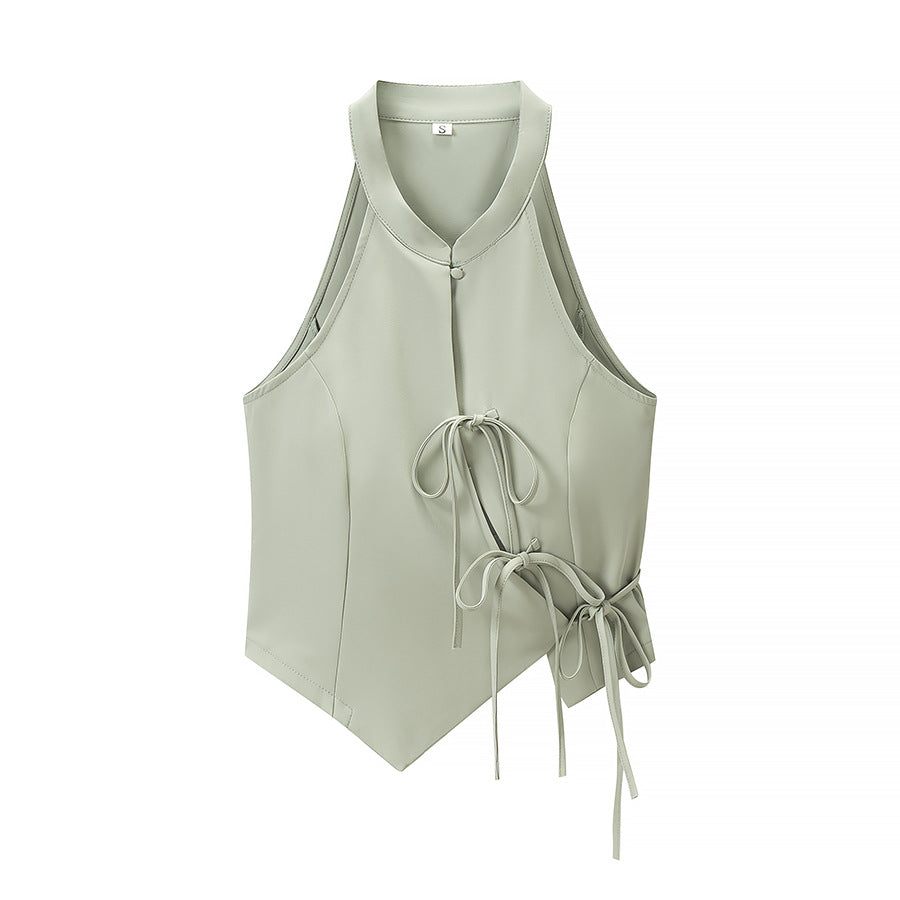 Damen Zweiteiliges tailliertes Weste- und weites Hosen-Set mit Schnürdetail Nord Taschen