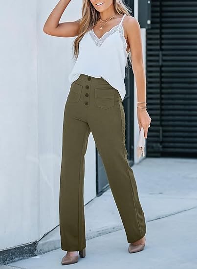 Damen Hochtaillierte weite Hose mit Knopfleiste und aufgesetzten Taschen Nord Taschen