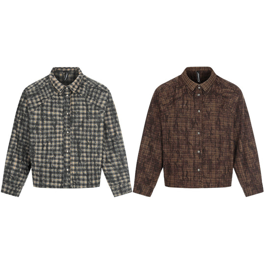 Herren Oversized Karo-Overshirt im Blousonstil mit distressed Finish Nord Taschen