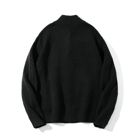 Unisex strukturierte Strick‑Zipjacke mit hohem Rippkragen und Kängurutaschen Nord Taschen