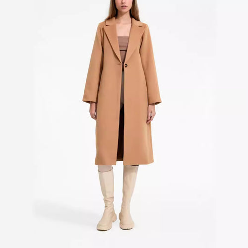 Damen Midilanger Einreihiger Wollmix-Mantel mit minimalistischem Schalkragen Nord Taschen