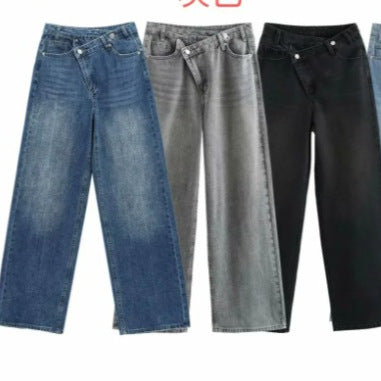 Damen 20+ weite High‑Waist Denim‑Palazzo‑Jeans mit asymmetrischem Bunddetail Nord Taschen