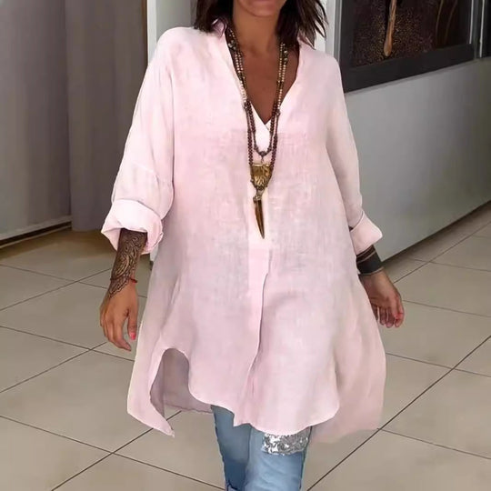 Damen Leinen Tunika mit asymmetrischem Schnitt und eleganten Details