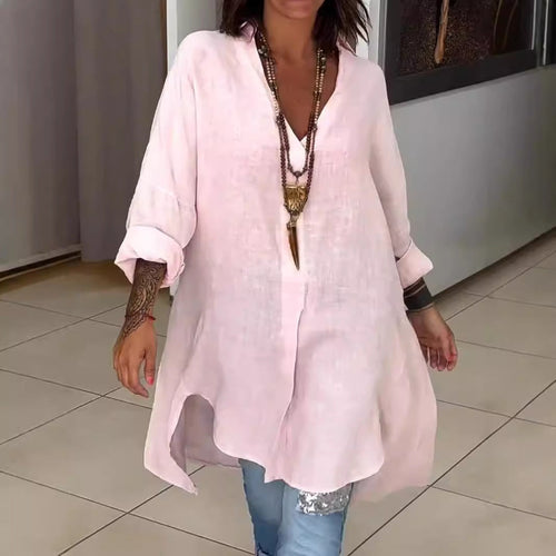 Damen Leinen Tunika mit asymmetrischem Schnitt und eleganten Details