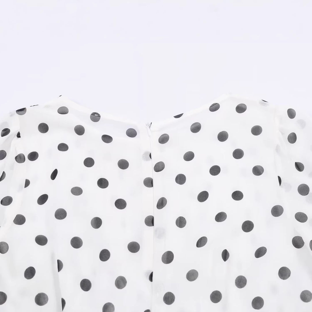 Damen Midikleid im Retro-Punkte‑Look mit taillierter Schnittführung und Ballonärmeln Nord Taschen