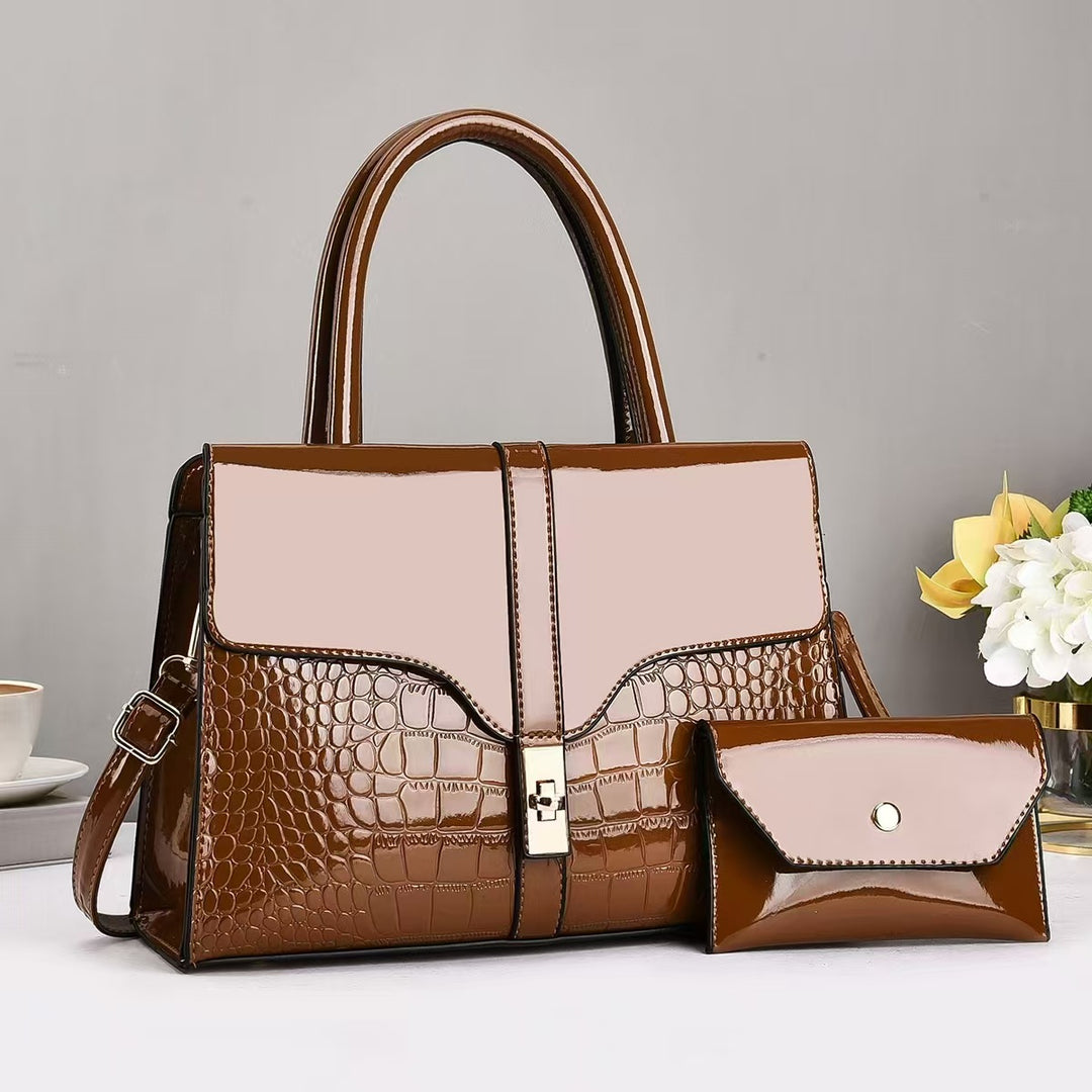 Damen elegante Handtasche mit Krokodillederoptik und abnehmbarer Mini-Clutch Nord Taschen