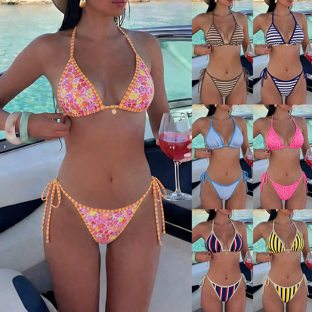 Damen Triangel-Bikini mit floralem Design und verstellbaren Trägern