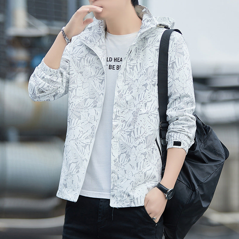 Herren leichte Kapuzen-Windjacke mit floralem Alloverprint, wasserabweisender Shell und elastischen Bündchen Nord Taschen
