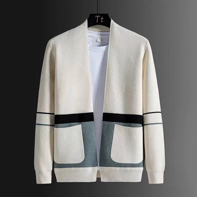 Herren Offene Strickjacke im Colorblock‑Design mit aufgesetzten Taschen und geripptem Saum Nord Taschen