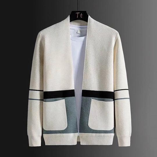 Herren Offene Strickjacke im Colorblock‑Design mit aufgesetzten Taschen und geripptem Saum Nord Taschen