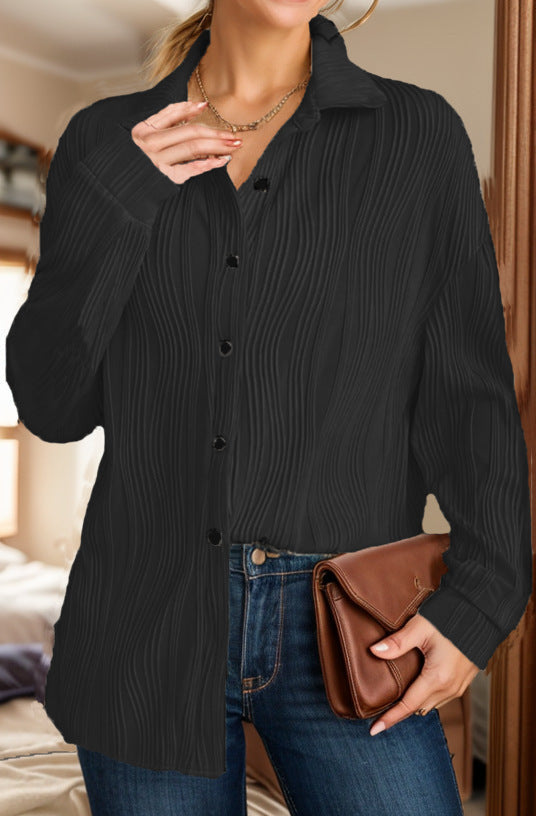 Damen charmante Bluse mit strukturiertem Rippenmuster und eleganter Knopfleiste Nord Taschen