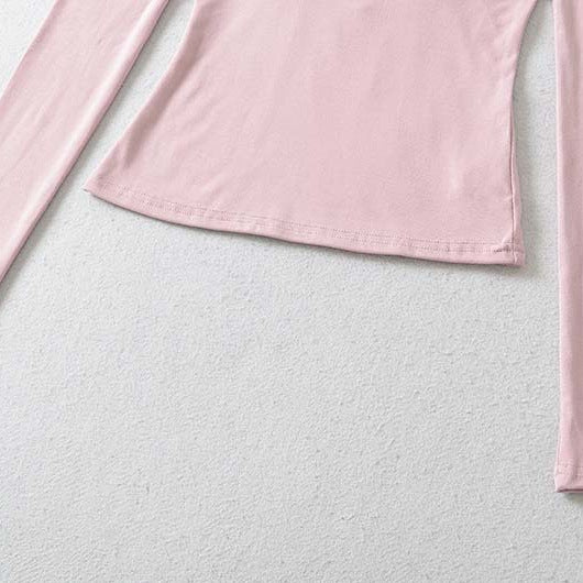 Damen Figurbetontes Langarm-Top mit tiefem V‑Ausschnitt, gekreuzten Spaghettiträgern und Spitzenkante Nord Taschen