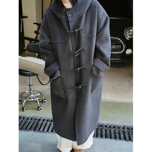 Damen Oversized Dufflecoat aus Wollmix mit Kapuze und Knebelverschlüssen Nord Taschen