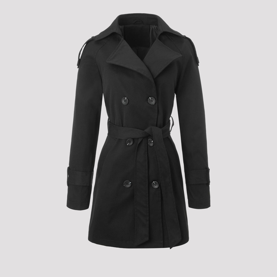 Damen Taillierter Trenchcoat mit Bindegürtel, Schulterriegeln und Metallring-Details Nord Taschen