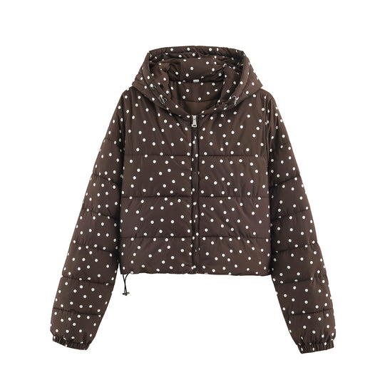 Damen Gepolsterte Cropped Kapuzenjacke mit Punktmuster Nord Taschen
