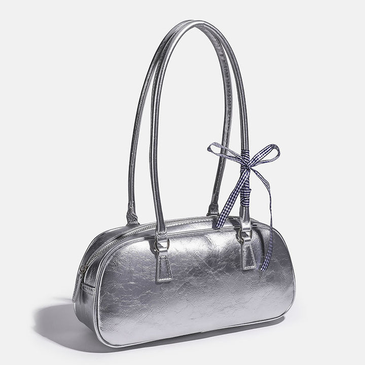 Damen Clutch mit glänzender Oberflächenstruktur und dekorativem Schleifenakzent Nord Taschen