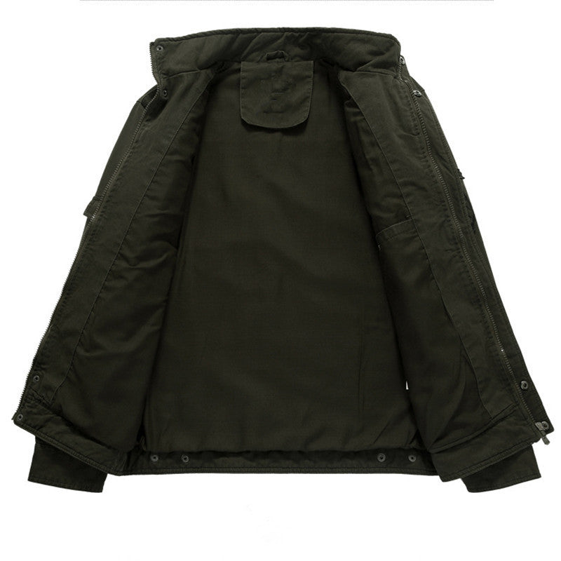 Herren Canvas-Fieldjacke im Military-Utility-Stil mit Stehkragen, Epauletten und Multifunktionstaschen Nord Taschen