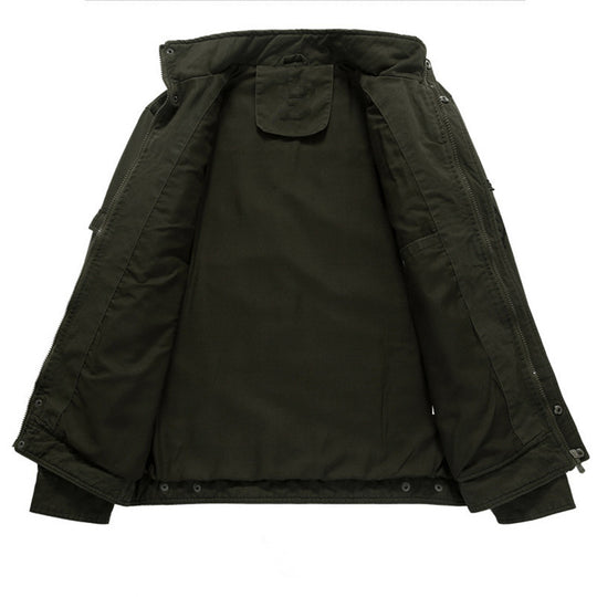 Herren Canvas-Fieldjacke im Military-Utility-Stil mit Stehkragen, Epauletten und Multifunktionstaschen Nord Taschen