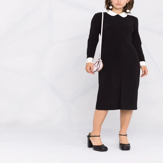 Damen Midikleid mit Peter-Pan-Kragen, tailliertem Schnitt und langen Ärmeln Nord Taschen