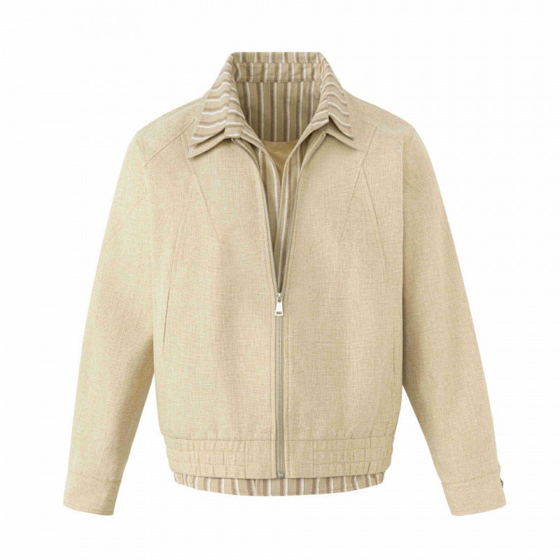 Unisex Leichte Boxy-Übergangsjacke aus Leinenmix mit Reverskragen und innen gestreiftem Besatz Nord Taschen