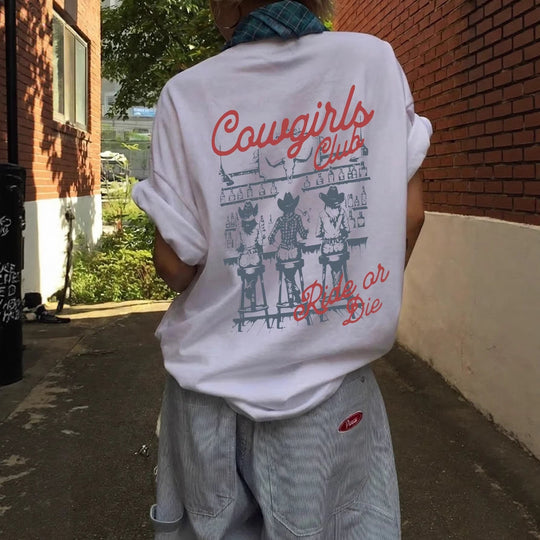 Damen Oversize T-Shirt mit Retro Cowgirl-Motiv Nord Taschen