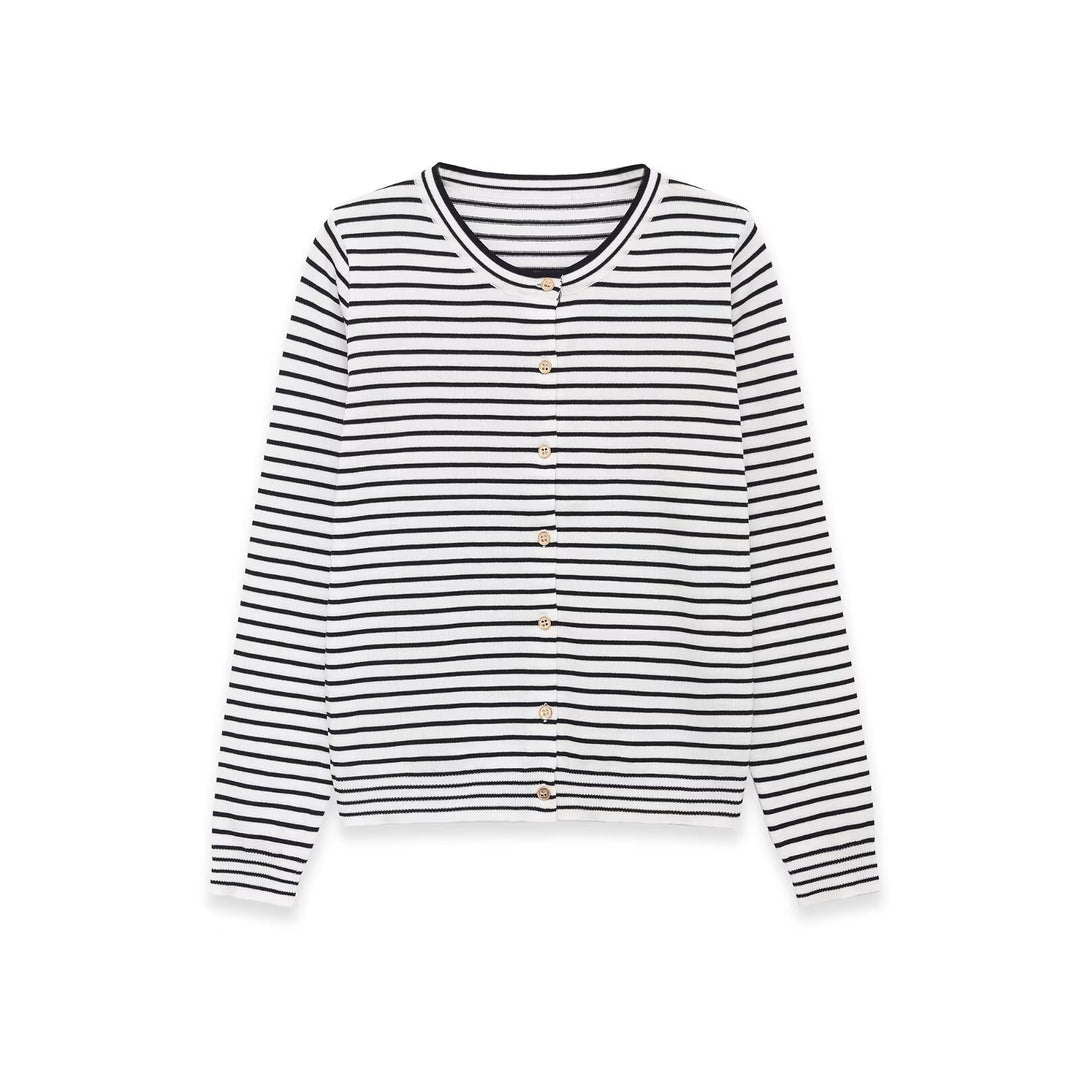 Damen Feinstrick-Cardigan mit maritimem Streifenmuster und Knopfleiste Nord Taschen