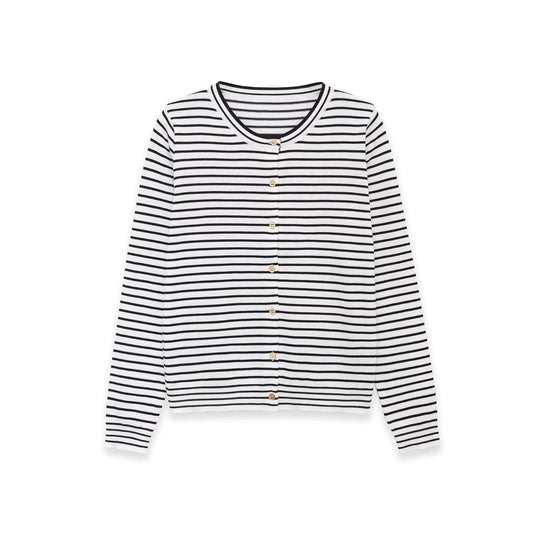 Damen Feinstrick-Cardigan mit maritimem Streifenmuster und Knopfleiste Nord Taschen