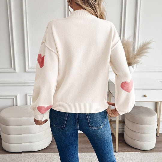 Damen Kuscheliger Strickpullover mit Herzintarsien und Stehkragen Nord Taschen