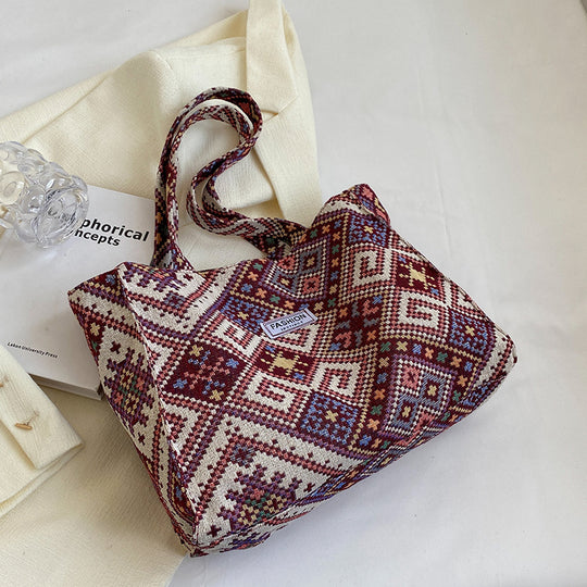 Damen Jute-Tragetasche mit modischem Ethnomuster Nord Taschen