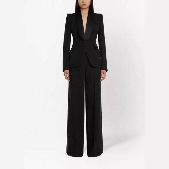 Damen Elegantes Smokingset im Tailoring mit tailliertem Einreihblazer und weiter Palazzohose Nord Taschen