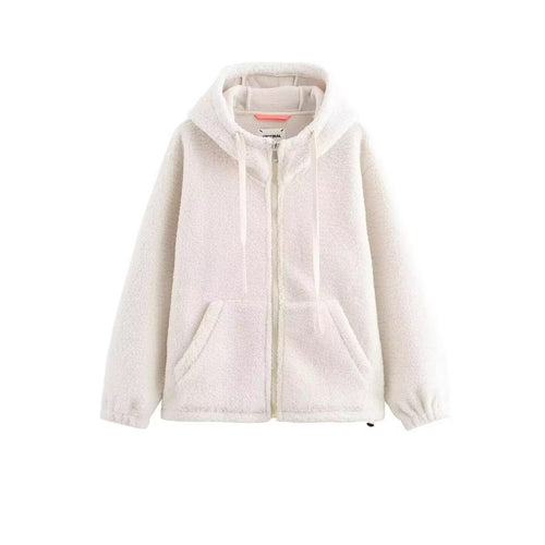 Damen Teddy-Fleece-Kapuzenjacke mit durchgehendem Reißverschluss und Kängurutaschen Nord Taschen