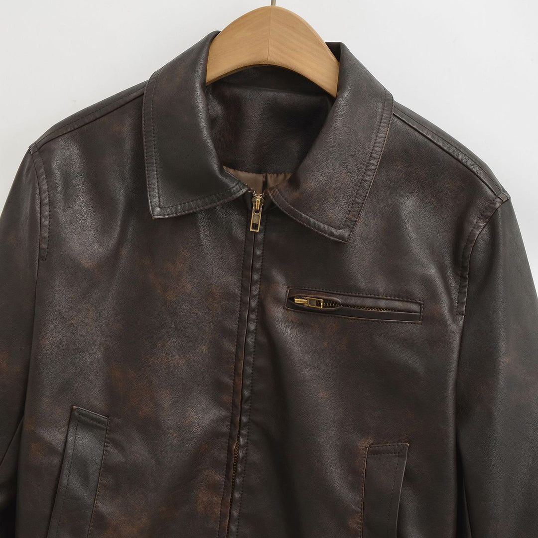Herren Vintage-inspirierte Lederjacke im Bomberstil mit Reißverschluss und Brusttasche Nord Taschen