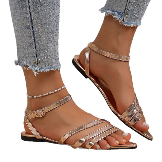 Damen Flache Sandalen mit elegantem Riemendesign und komfortabler Fußbettgestaltung