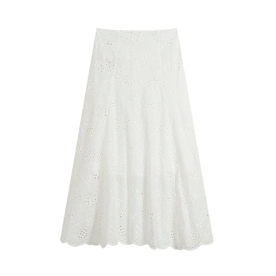 Damen Midirock mit Broderie Anglaise, ausgestellter A-Linie und geschwungenem Saum Nord Taschen