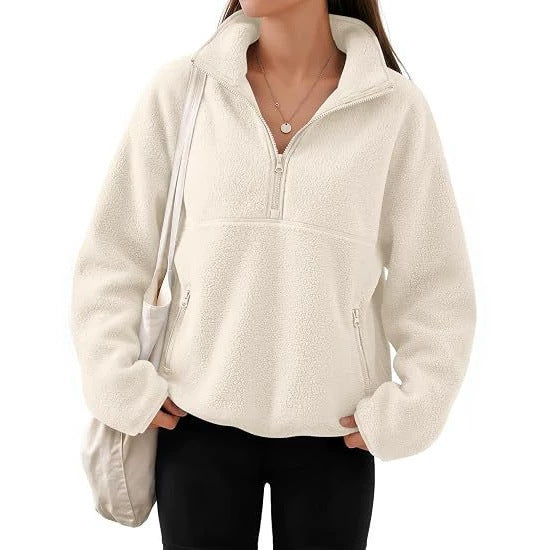 Damen Oversize Sherpa-Fleece-Pullover mit Halbreißverschluss und Kängurutasche Nord Taschen