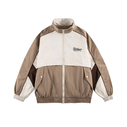 Unisex Kastig geschnittene Trackjacke im Retro-Sportstil mit hohem Stehkragen, Farbblock‑Einsätzen und elastischem Saum Nord Taschen